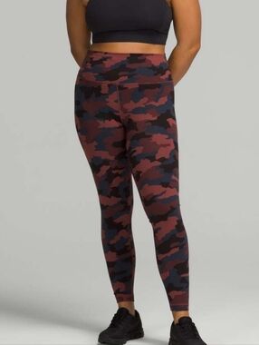 Lululemon Wunder High-Rise Camo Leggings in Smoky Red and Navy